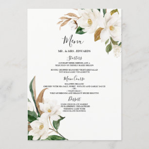 Menu Fleurs blanches élégantes Mariage ou dîner