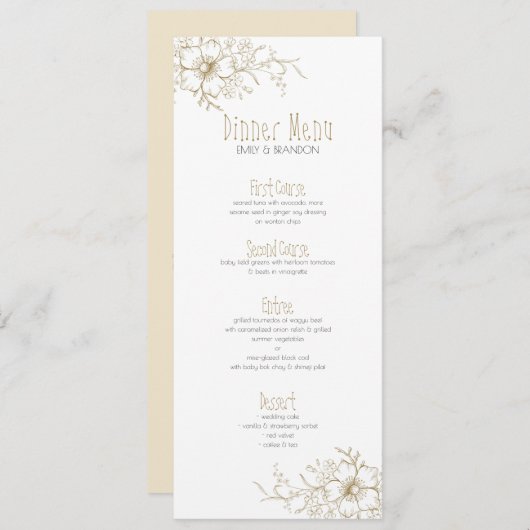 Menu Fleurs blanches et dorées en bordure de coin (Devant / Derrière)