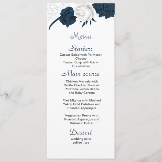Menu fleurs blanches et marines belle mariage (Devant)