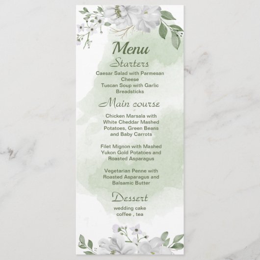 Menu fleurs blanches mariage (Devant)