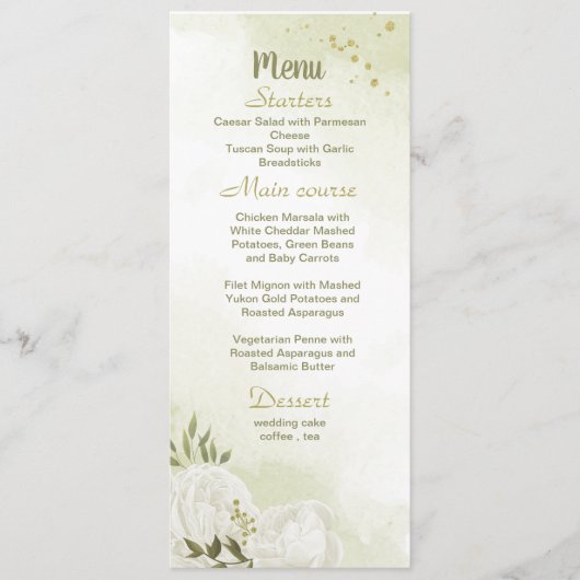 Menu fleurs blanches mariage (Devant)