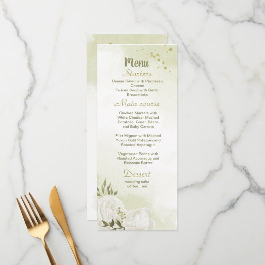 Menu fleurs blanches mariage (Devant/Arrière en situation)