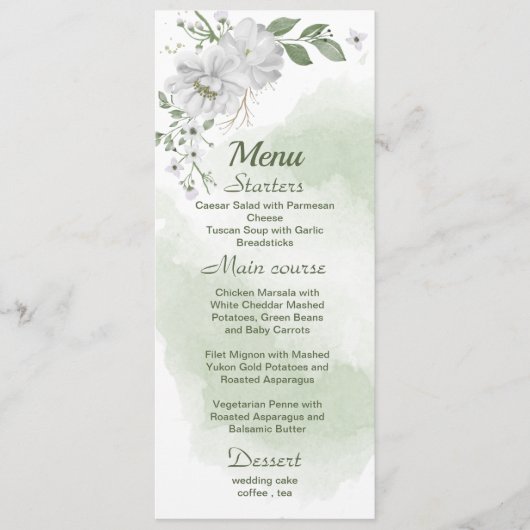 Menu fleurs blanches mariage (Devant)