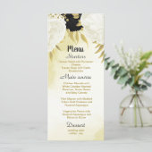 Menu fleurs blanches noires or feuille mariage (Debout devant)