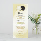 Menu fleurs blanches noires or feuille mariage (Debout devant)