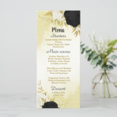 Menu fleurs blanches noires or feuille mariage (Debout devant)