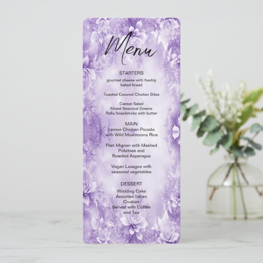 Menu Fleurs blanches violettes (Debout devant)