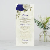 Menu fleurs bleu royal et beige mariage botanique (Debout devant)