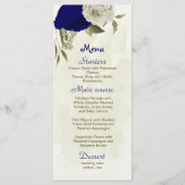 Menu fleurs bleu royal et beige mariage botanique (Devant)