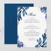 Menu Fleurs bleues à l'aquarelle. Mariage botanique mar (Devant / Derrière)