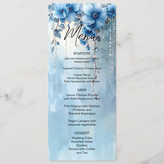 Menu Fleurs Bleues et Perles (Devant)