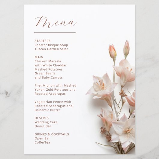 Menu Fleurs Boho 3D Blush Blanc (Devant)