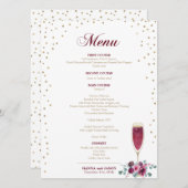 Menu Fleurs bordeaux pailleté Or Elégant (Devant / Derrière)