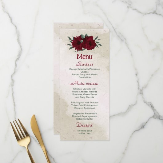 Menu Fleurs bourguignonnes mariage (Devant/Arrière en situation)