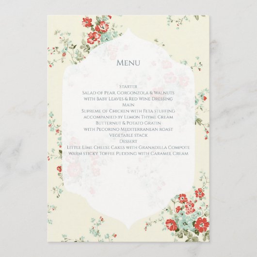 Menu Fleurs chics Shabby (Devant)
