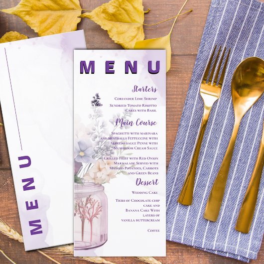 Menu Fleurs Dans Mason Jar Purple Fête De Mariage Flora