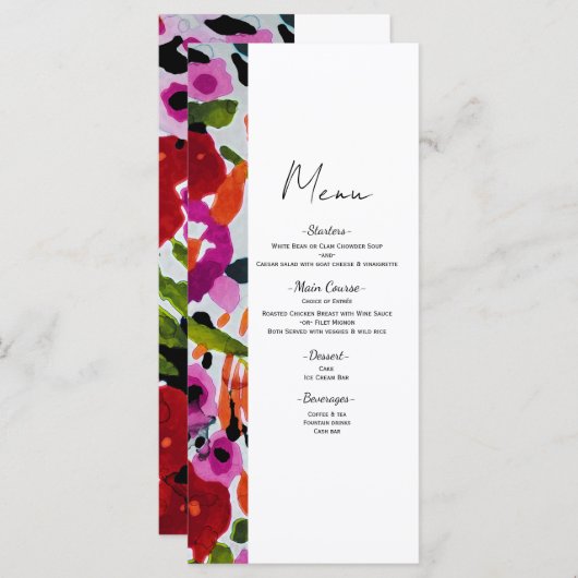 Menu Fleurs d'aquarelle couleur gras (Devant / Derrière)