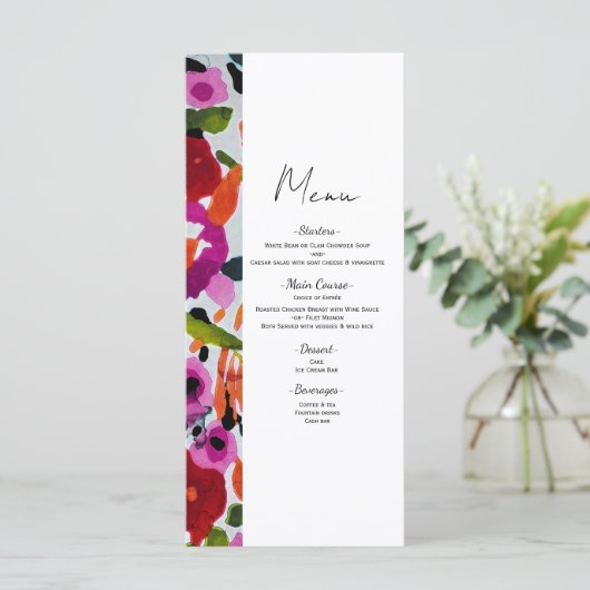 Menu Fleurs d'aquarelle couleur gras (Debout devant)