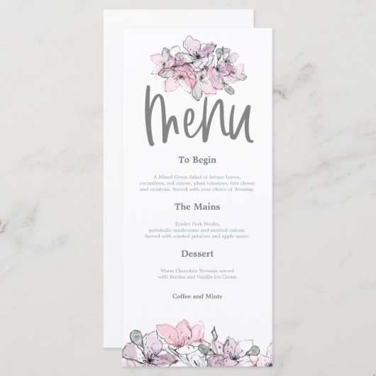 Menu Fleurs d'aquarelle mariage de script Lilac rose (Devant / Derrière)