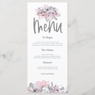 Menu Fleurs d'aquarelle mariage de script Lilac rose