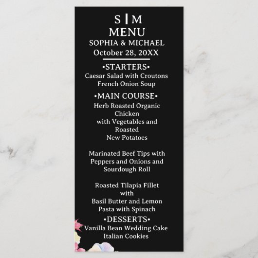 Menu Fleurs d'aquarelle rose bleu Mariage de code QR (Devant)