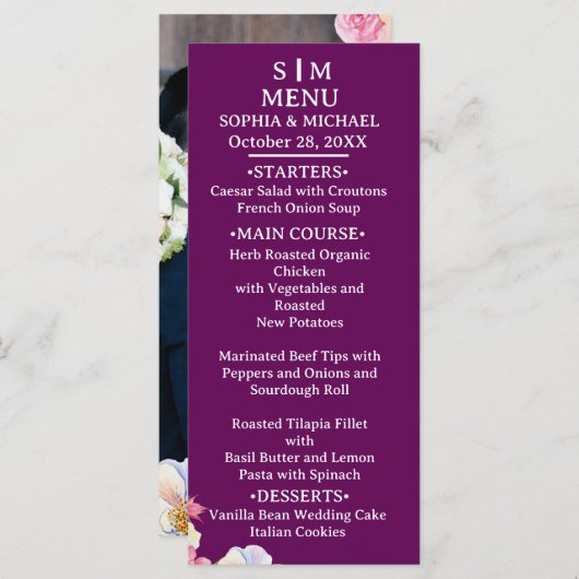 Menu Fleurs d'aquarelle rose bleu Mariage de code QR (Devant / Derrière)
