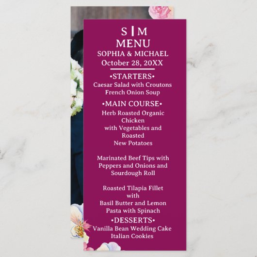 Menu Fleurs d'aquarelle rose bleu Mariage de code QR (Devant / Derrière)