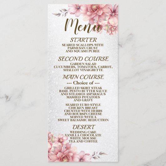 Menu Fleurs d'aquarelle rose de fête Parties scintillan (Devant)