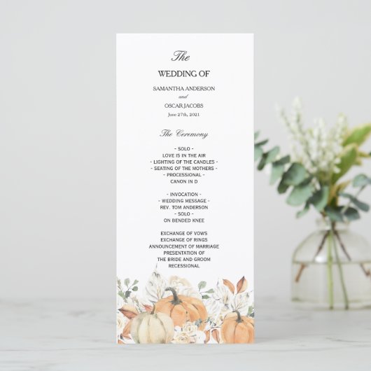 Menu Fleurs d'aquarelle tendance et Citrouille automne (Debout devant)