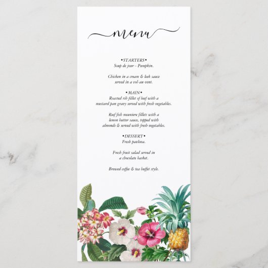 Menu Fleurs d'aquarelle tropicale et Mariage de verdure (Devant)
