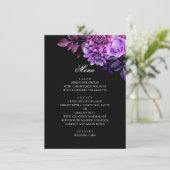 Menu Fleurs d'aquarelle violet. Mariage floral noir (Debout devant)
