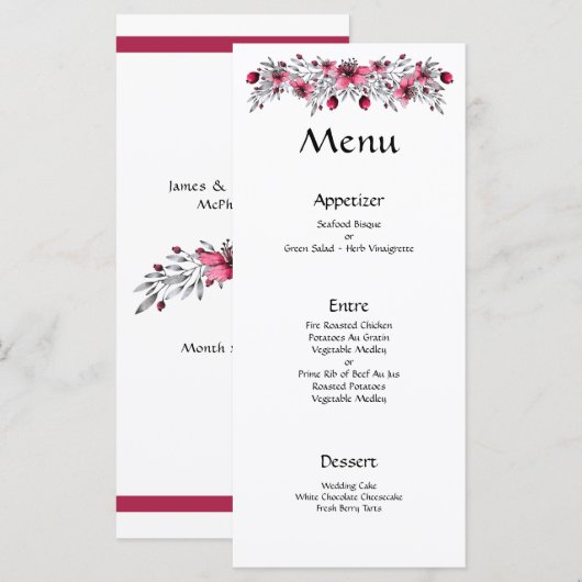 Menu Fleurs d'aquarelles de vacances (Devant / Derrière)