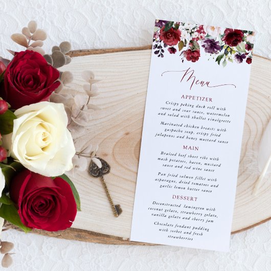 Menu Fleurs de Bourgogne, Fleurs Roses, Verdure, Mariag