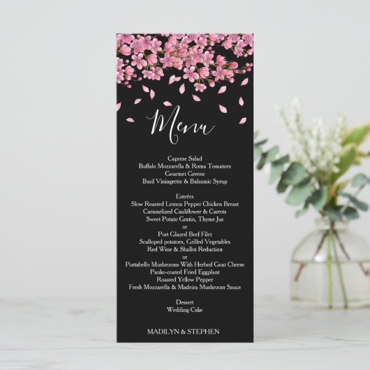 Menu Fleurs De Cerisier Rose À La Réception Du Mariage (Debout devant)