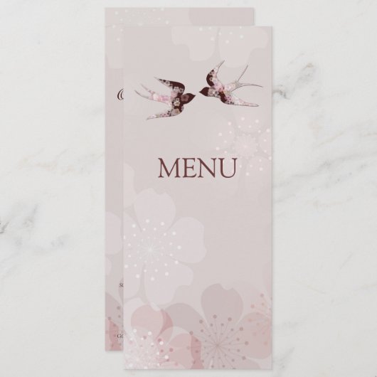Menu Fleurs de cerisier Sakura et hirondelles d'amour (Devant / Derrière)