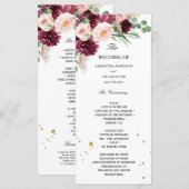 Menu Fleurs de couleur rose blush burgundy aquarelle te (Devant / Derrière)