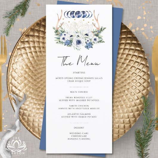 Menu Fleurs de Cristaux de Lune Mariage Bohème Métaphys