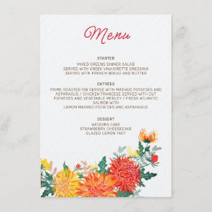 Menu Fleurs de Dahlia de mariage Jaune Orange Pastel Pr