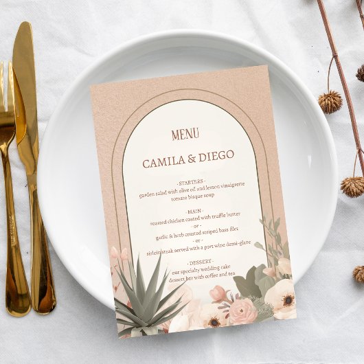 Menu Fleurs de désert modernes Mariage botanique élégan