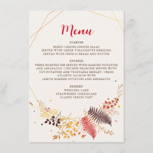 Menu Fleurs de forêt sauvage Fougères Champignons Feuil