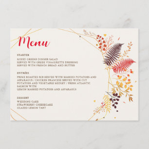 Menu Fleurs de forêt sauvage Mariage de feuillage de ch