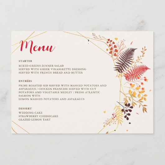 Menu Fleurs de forêt sauvage Mariage de feuillage de ch (Devant)