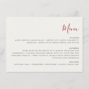 Menu Fleurs de Fraisier Sauvage Rouge Mariage