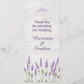 Menu Fleurs de lavande violette sur le Mariage de bois  (Dos)