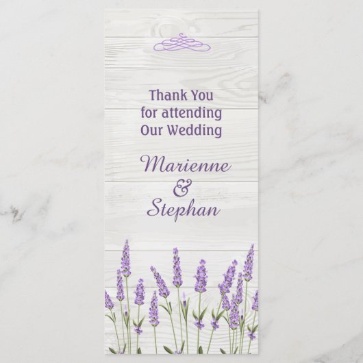Menu Fleurs de lavande violette sur le Mariage de bois  (Dos)
