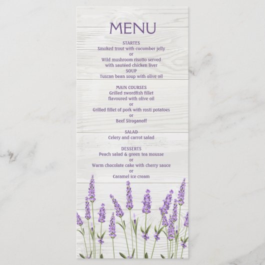 Menu Fleurs de lavande violette sur le Mariage de bois  (Devant)