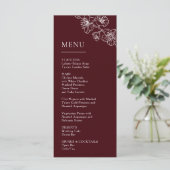 Menu Fleurs de ligne blanche Mariage bordeaux profond (Debout devant)