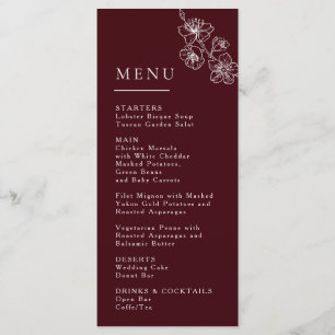 Menu Fleurs de ligne blanche Mariage bordeaux profond