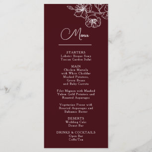 Menu Fleurs de ligne blanche Mariage bordeaux profond