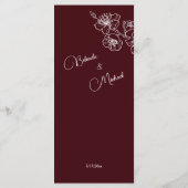 Menu Fleurs de ligne blanche Mariage bordeaux profond (Dos)
